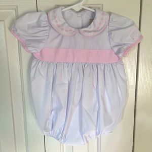 Formal pink & white bubble romper 6-12 mo